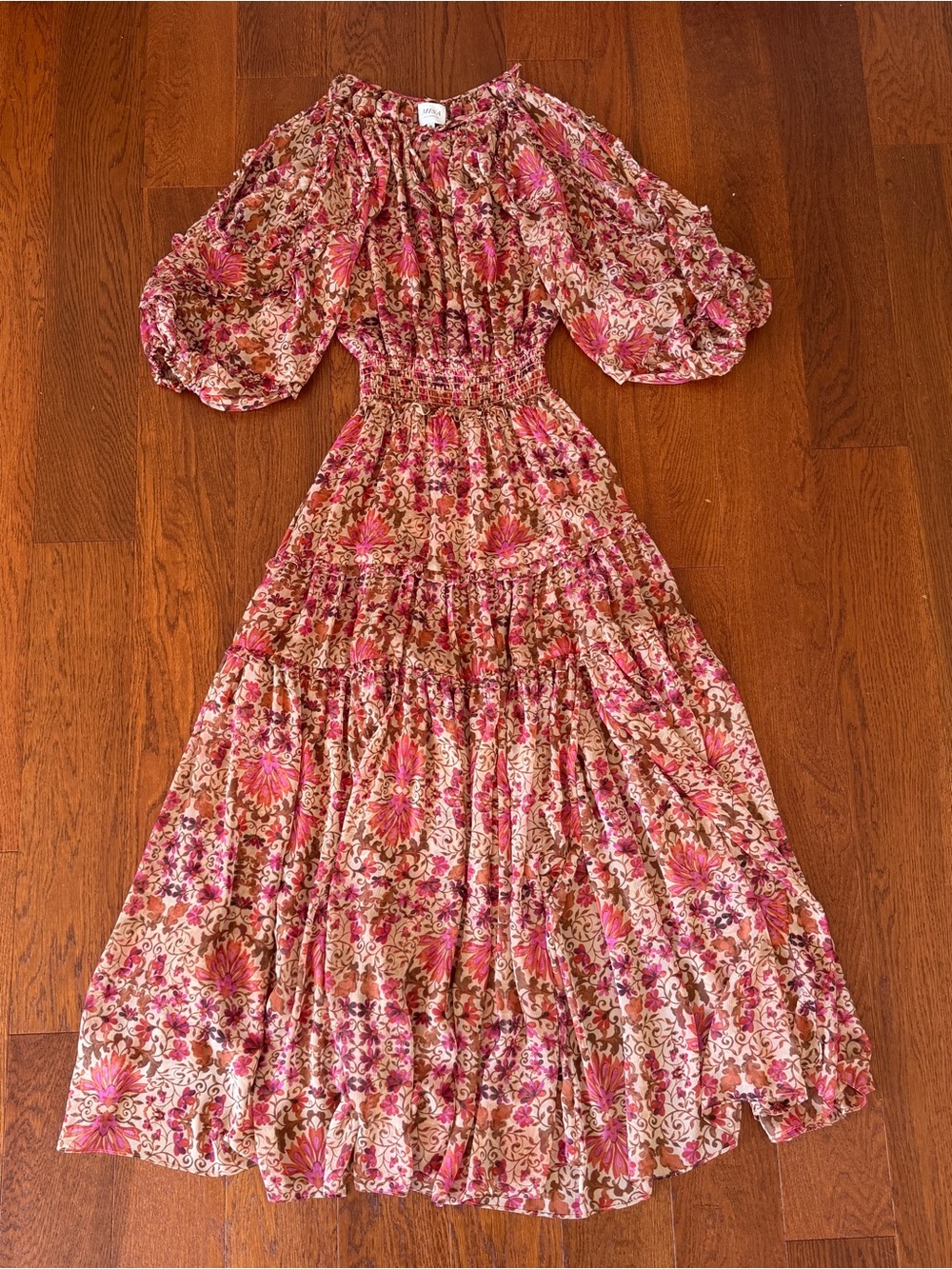 MISA Los Angeles Floral Chiffon Cold-Shoulder Maxi Dress size M
